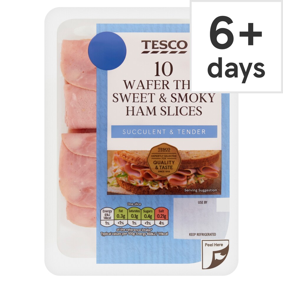 Tesco 10 Wafer Thin Sweet and Smoky Ham Slices 125g