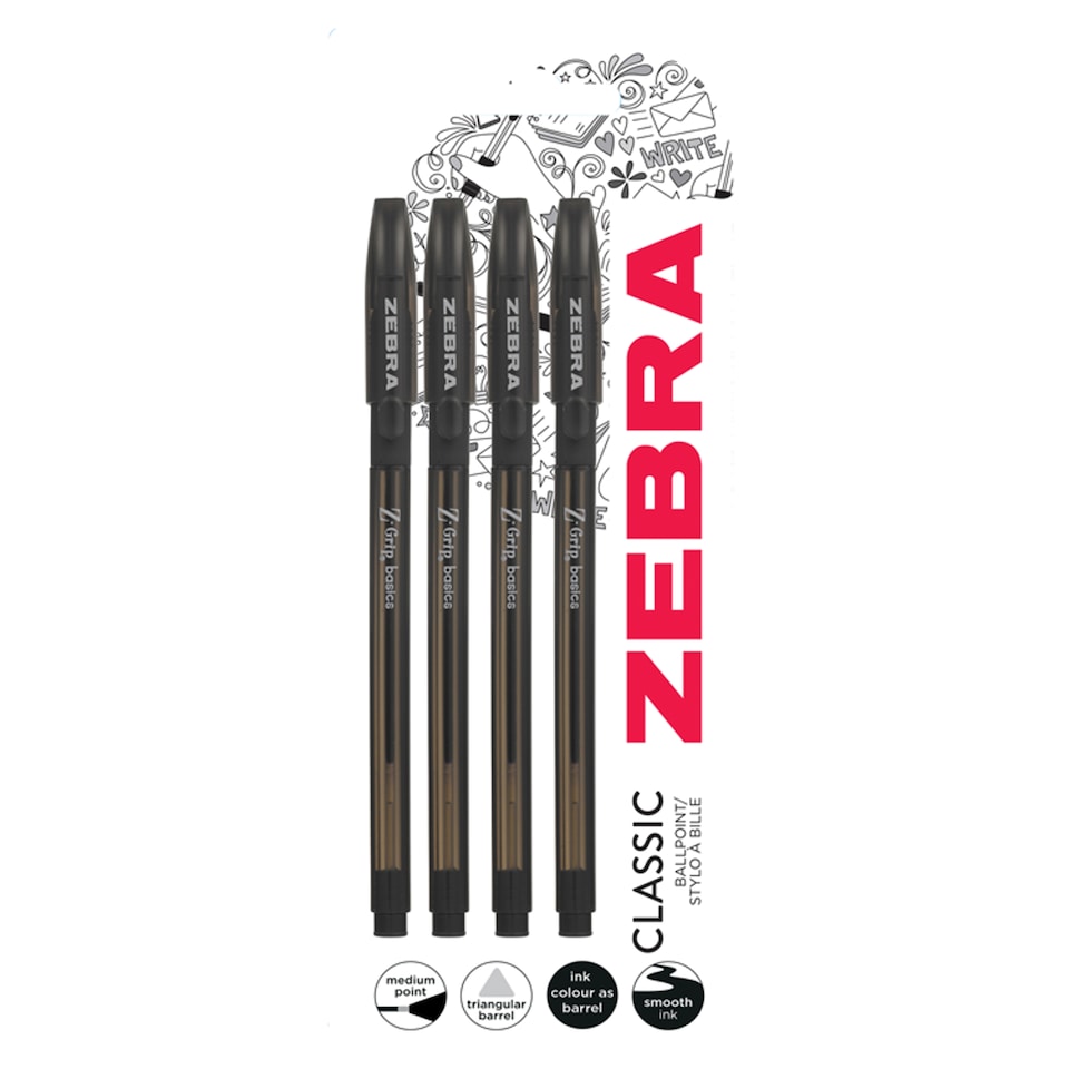 Zebra Zgrip Stick Black 4 Pack