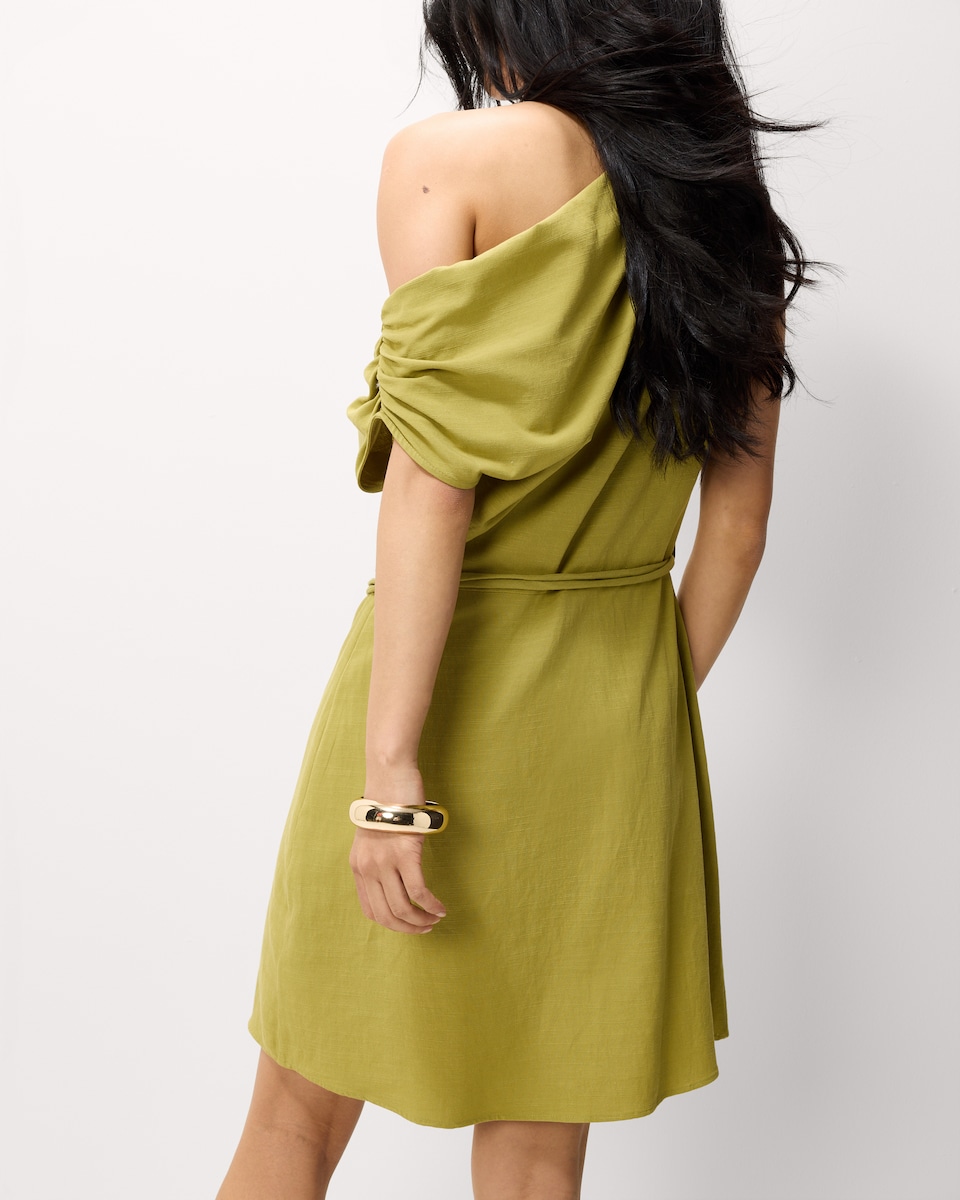 image 1 of F&F Ruched Belted Buckle Mini Dress in Olive