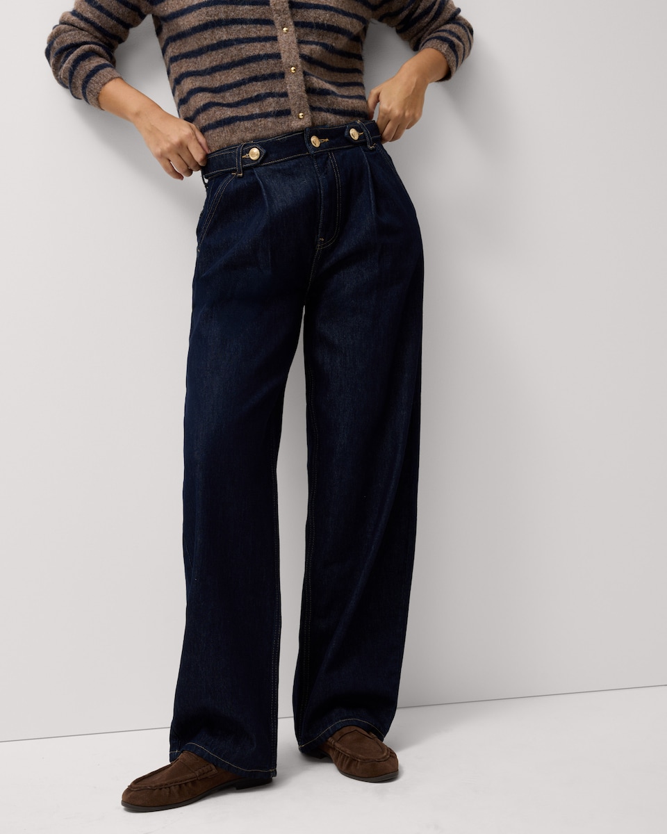 image 1 of F&F Military Style Relaxed Barrel Leg Jeans in Navy