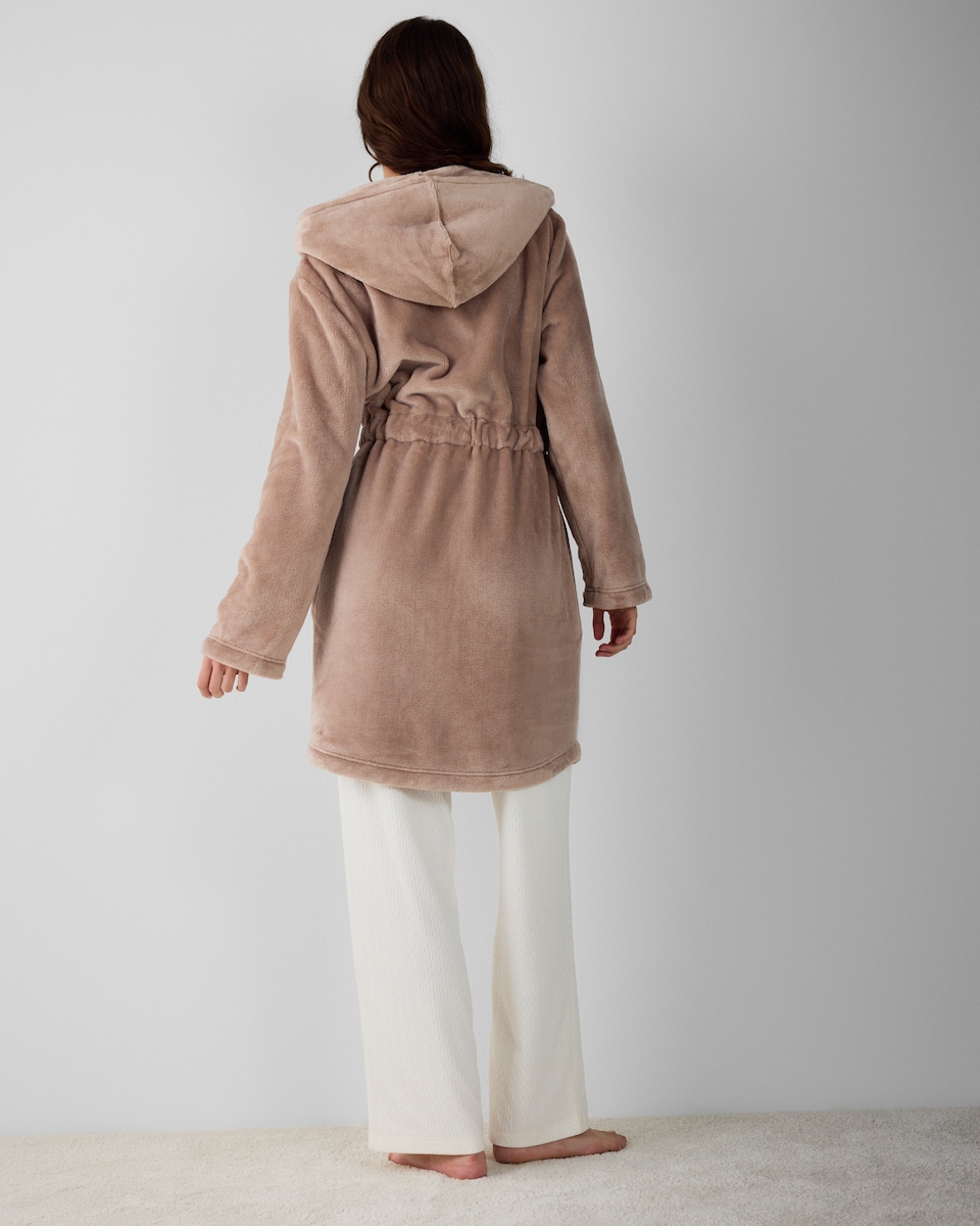 image 1 of F&F Fleece Zip Up Dressing Gown in Neutral