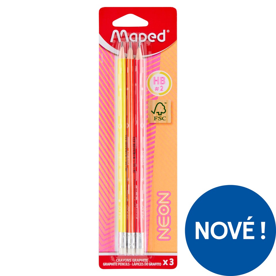 Maped Neon HB Graphite Pencils with Eraser Tip 3 pcs