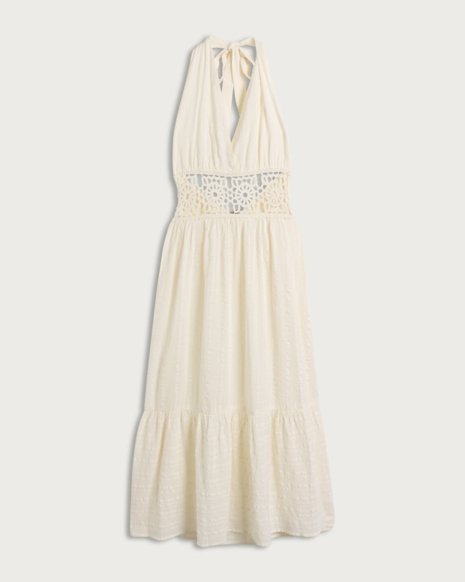 image 1 of F&F Pure Cotton Halter Neck Midi Beach Dress in Ivory