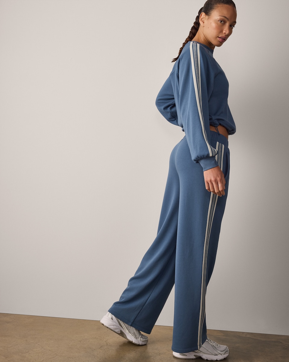 image 1 of F&F Active AFTERCLASS Side Stripe Wide Leg Joggers in Blue
