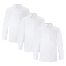 F&F School Boys 3-Pack Cotton Blend Regular Fit Long Sleeved Shirts in White