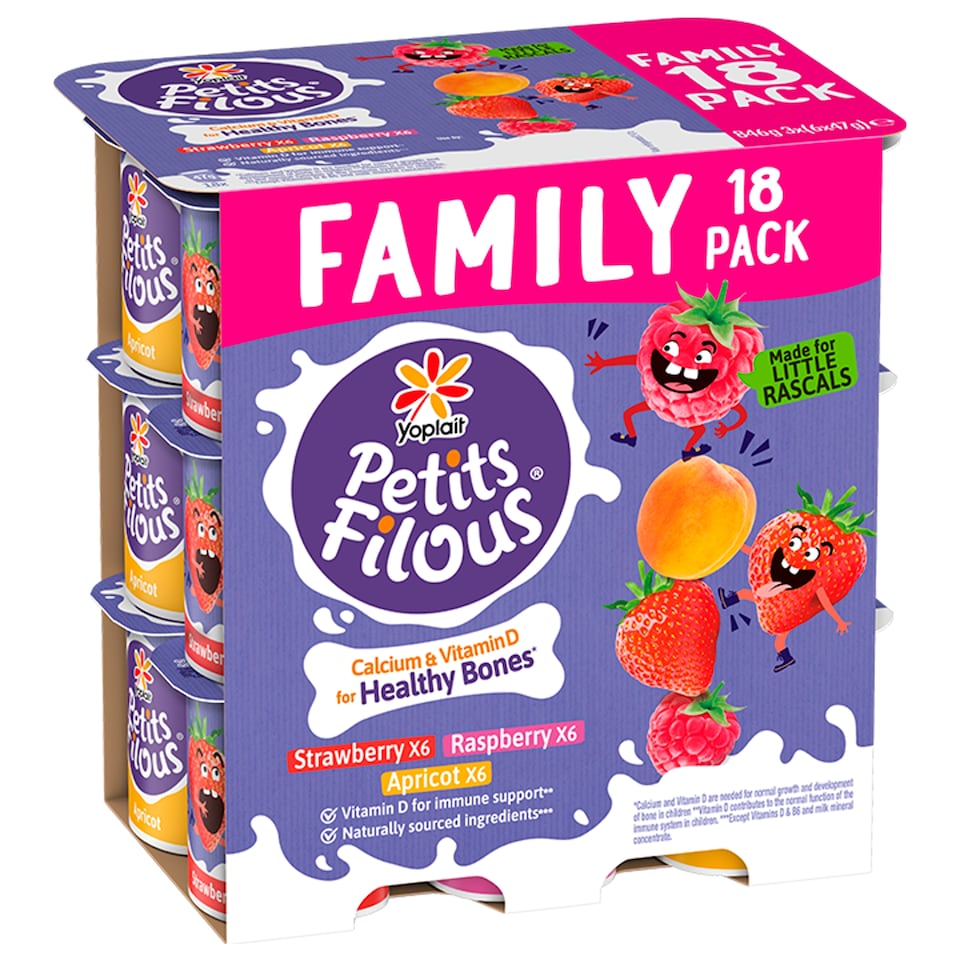 image 1 of Petits Filous Strawberry Raspberry & Apricot Kids Yoghurt Pots Multipack 18x47g
