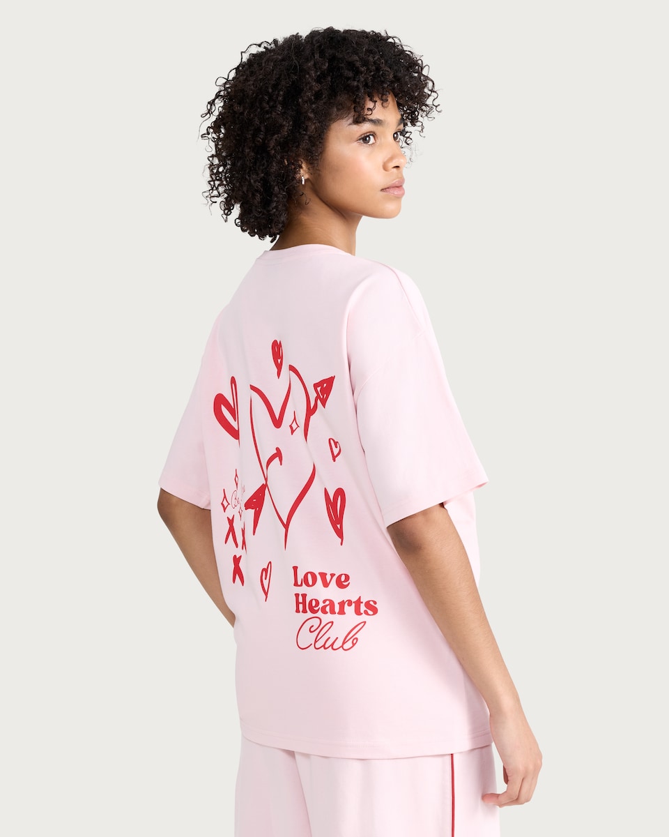 image 1 of OH ME OH MY Pure Cotton Love Conquers All Oversized Fit T-Shirt in Pink