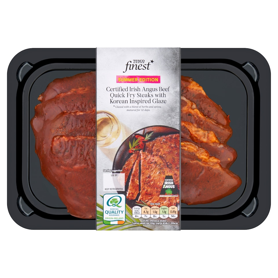 Tesco Finest Certified Irish Angus Beef Quick Fry Steak with Korean inspired glaze 360g