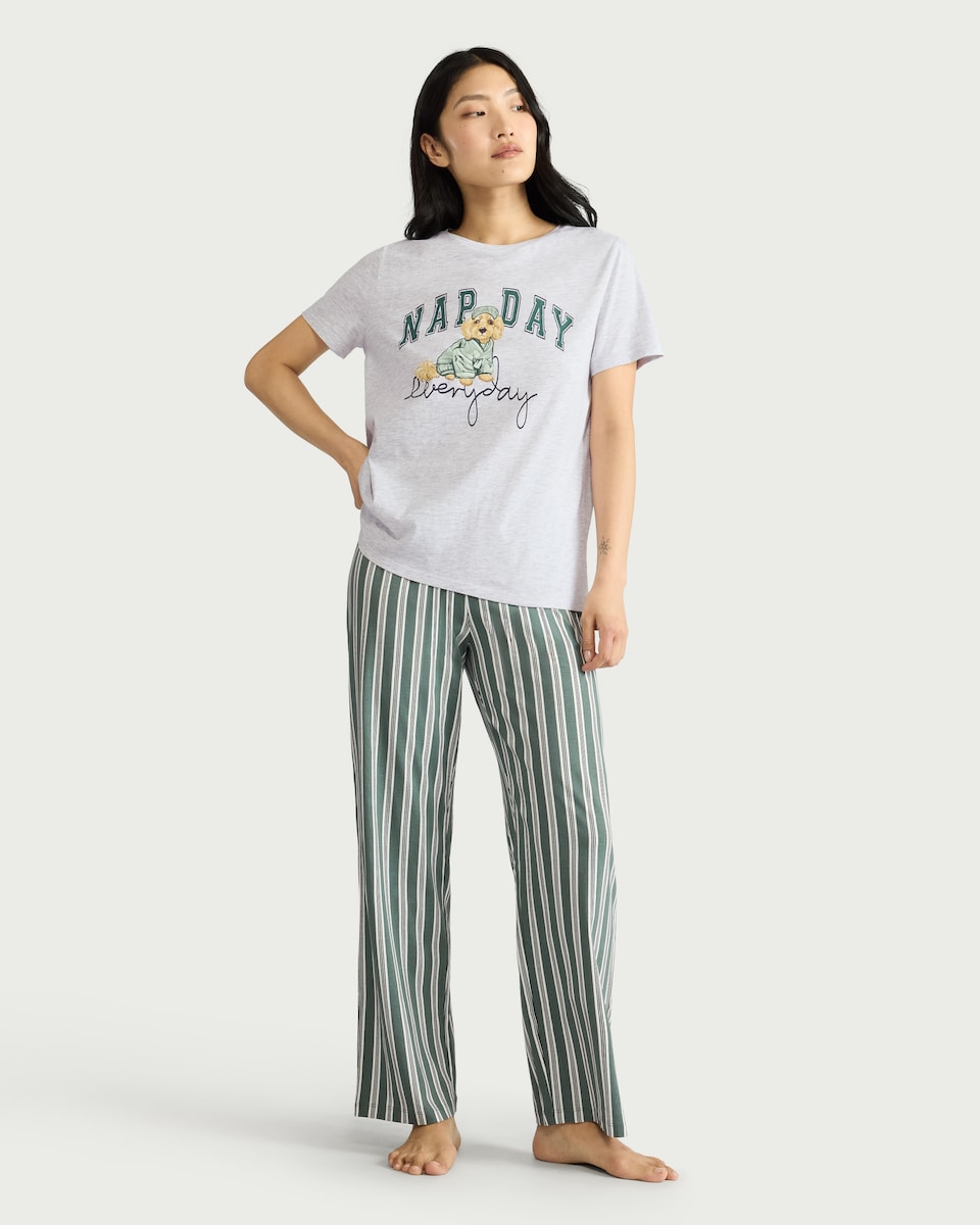 image 1 of F&F Cotton Rich Nap Day Pyjama Set in Multi Grey