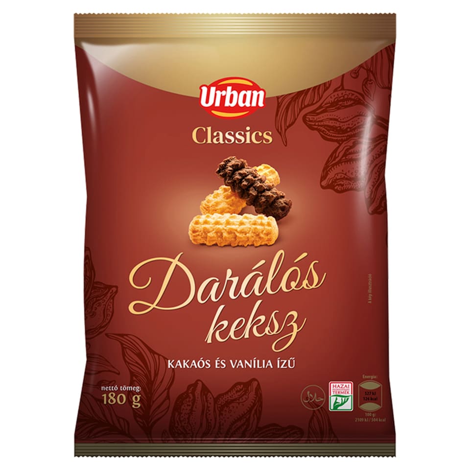 Urban Classics kakaós és vanília ízű darálós keksz 180 g