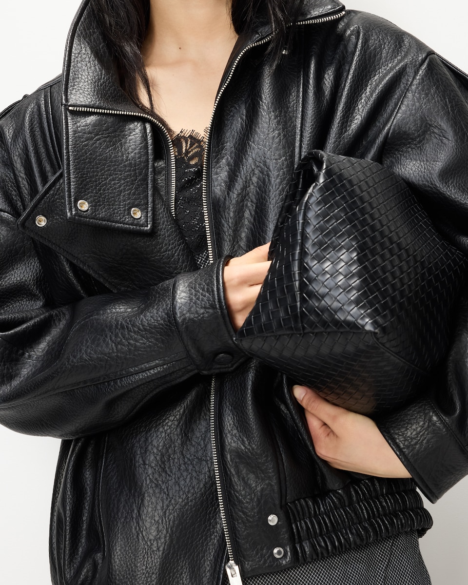 image 1 of The F&F Edit Faux Leather Funnel Neck Oversized Fit Jacket in Black
