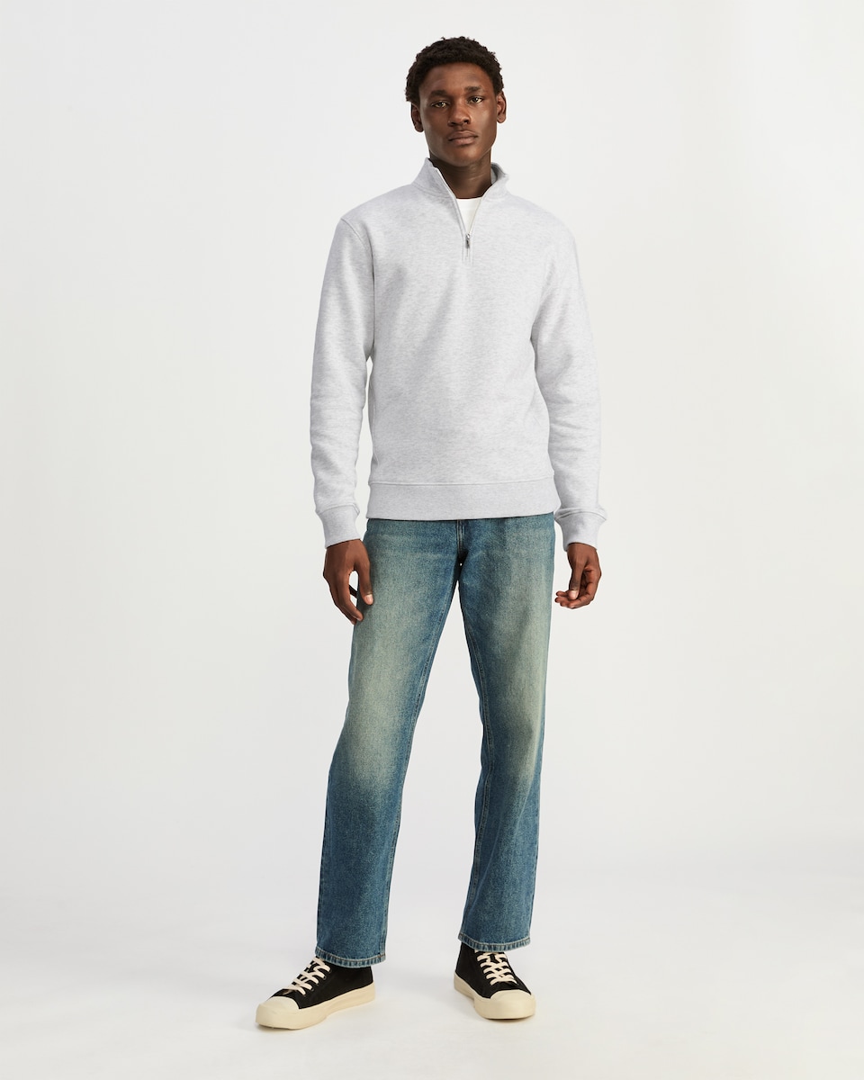 image 1 of F&F Cotton Rich Half Zip Funnel Neck Sweatshirt in Grey Marl