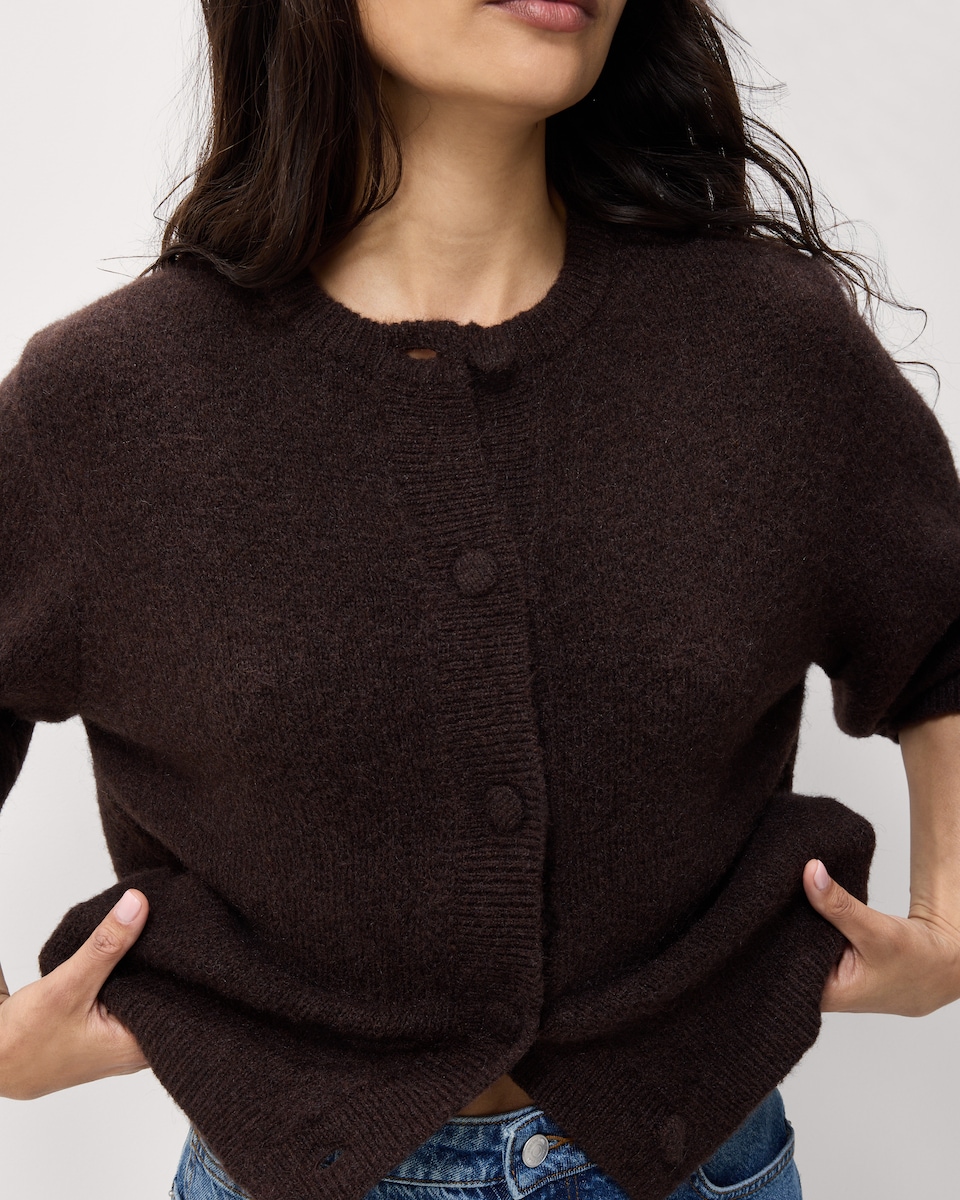 image 1 of F&F Knitted 3/4 Sleeve Cardigan in Chocolate