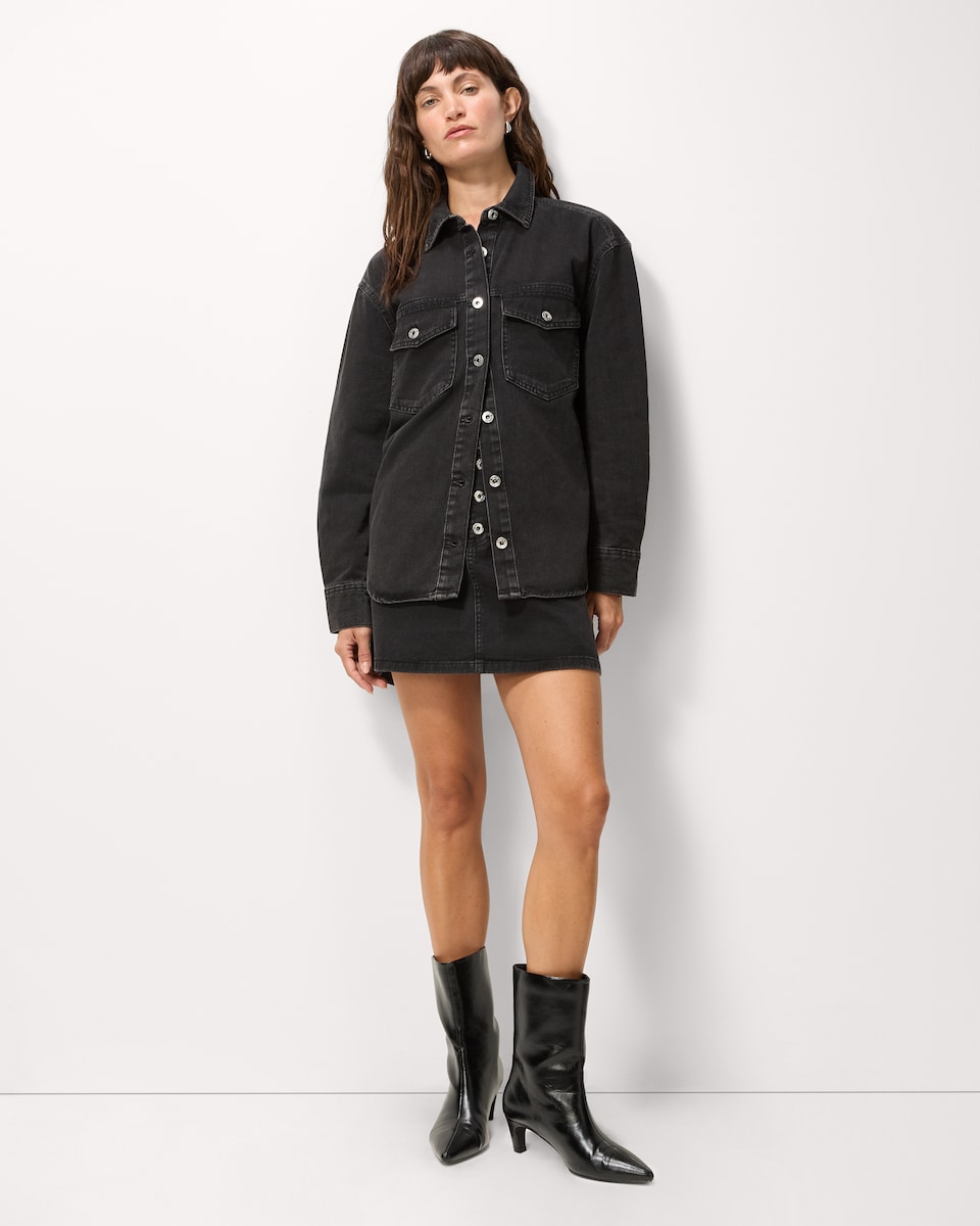 image 1 of F&F Pure Cotton Denim Co-ord Mini Skirt in Black