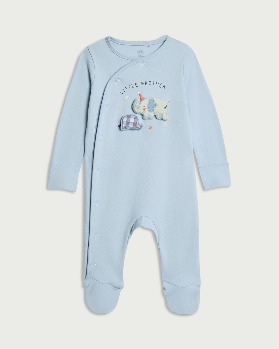 F&F Baby Pure Cotton Little Brother Long Sleeved Sleepsuit in Blue