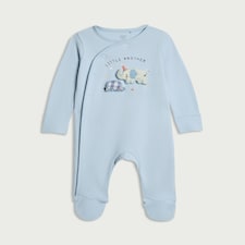 F&F Baby Pure Cotton Little Brother Long Sleeved Sleepsuit in Blue