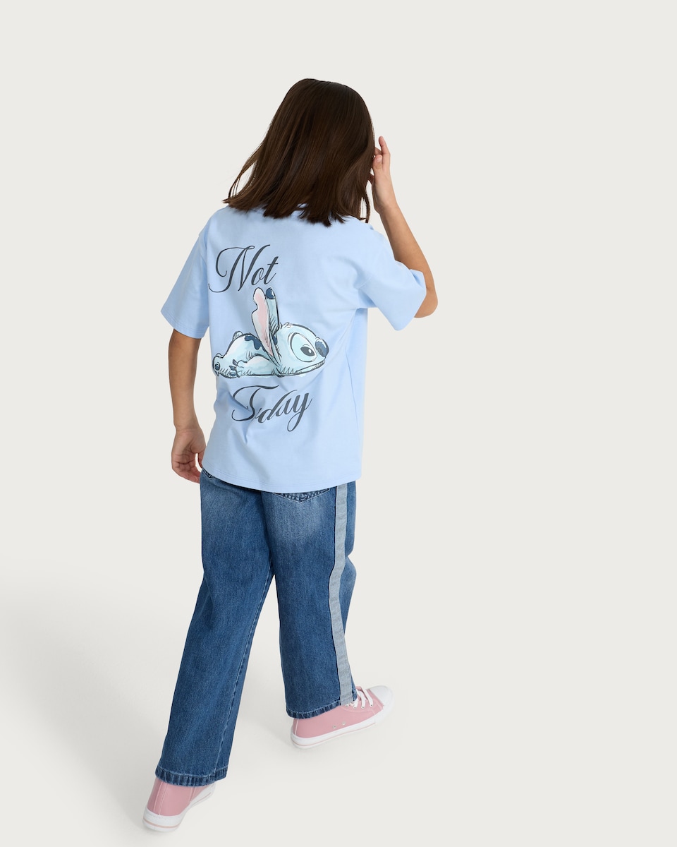 image 1 of Disney Stitch Print Pure Cotton Short Sleeved T-Shirt in Blue