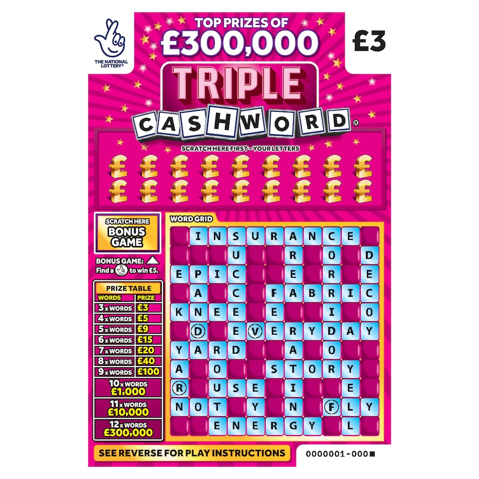 Triple Cashword Pink Scratchcard