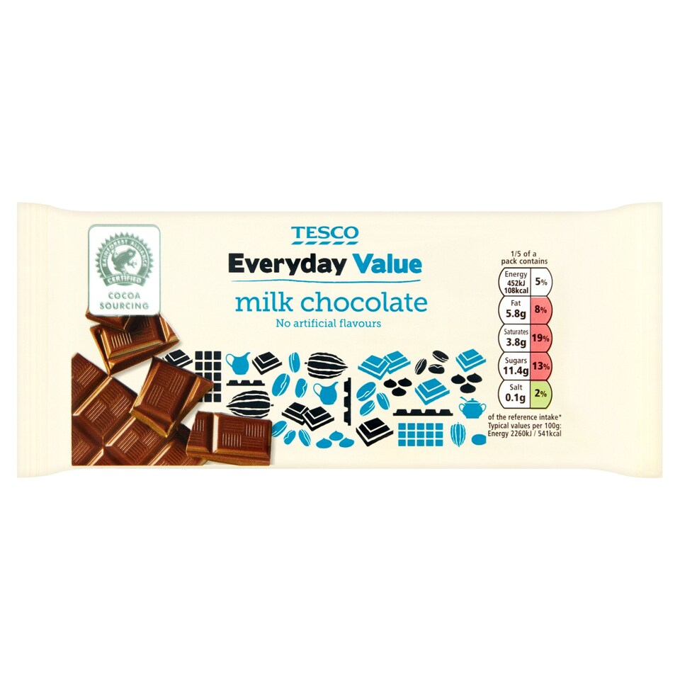 Tesco Everyday Value Milk Chocolate Bar 100G