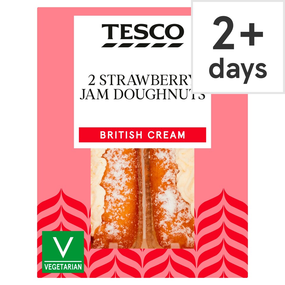 Tesco Fresh Cream Strawberry Jam Doughnut 2 Pack Tesco Groceries