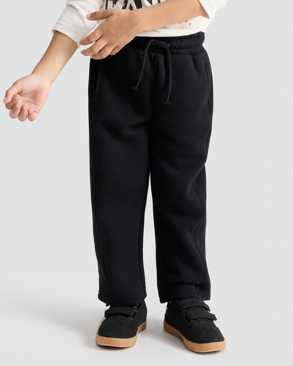 image 1 of F&F Boys Cotton Rich Wide Leg Drawstring Joggers in Black