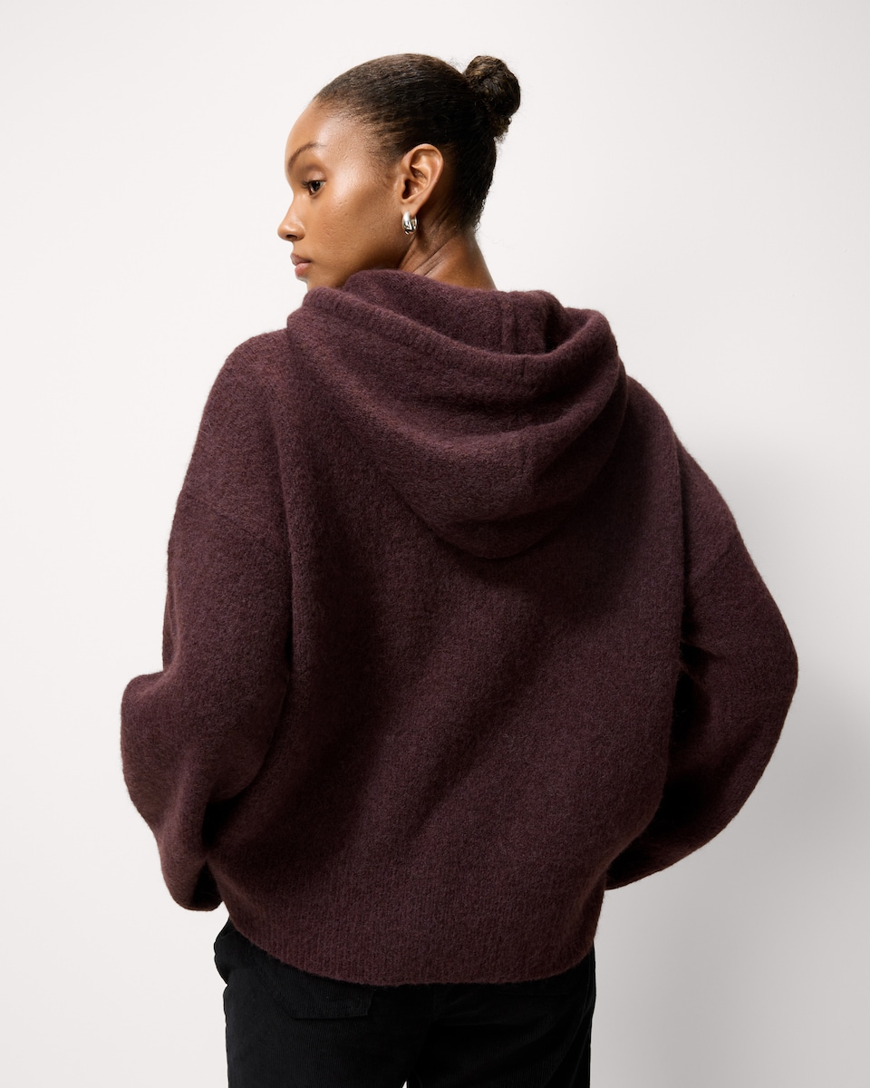 image 1 of F&F Knitted Hoodie with Wool in Burgundy