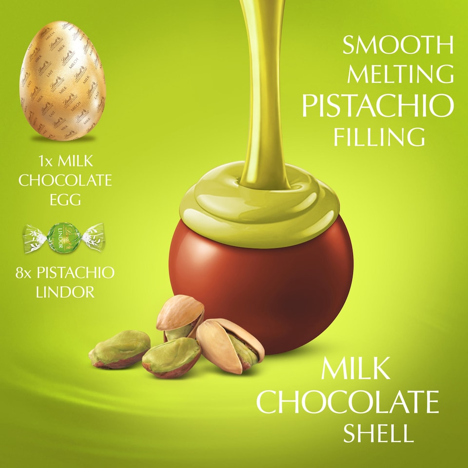 image 1 of Lindt Lindor Milk Chocolate Egg with Lindor Pistachio Truffles 260g 