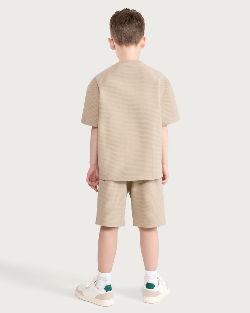 image 1 of F&F Boys 2-Piece Waffle Textured T-Shirt and Shorts in Med Nude