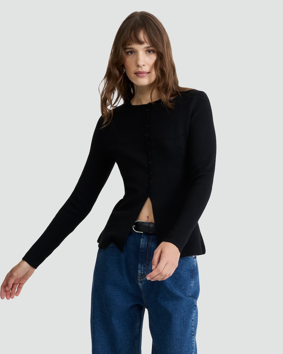 image 1 of F&F Knitted Button Front Cardigan in Black