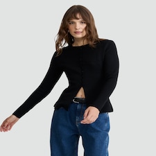 F&F Knitted Button Front Cardigan in Black