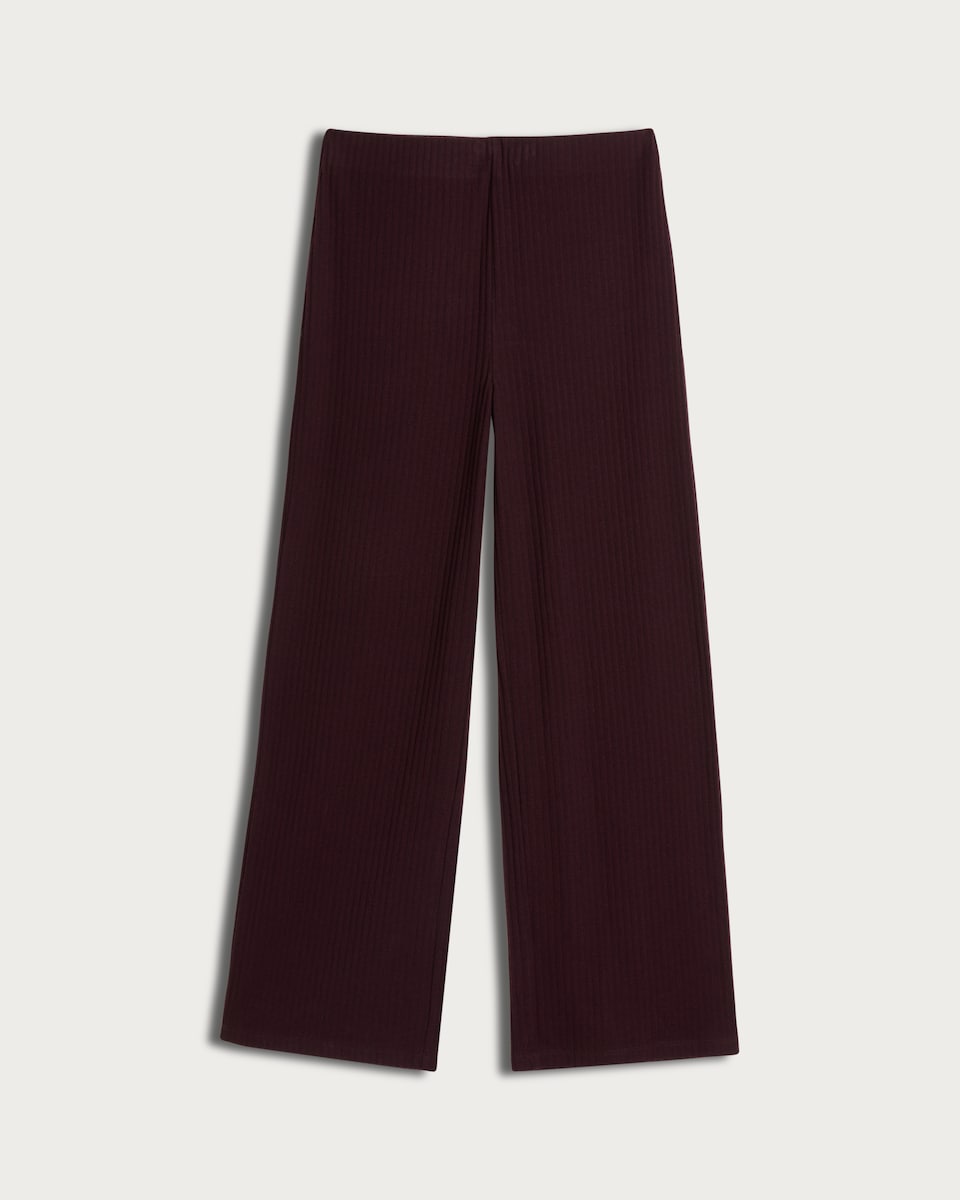 image 1 of F&F Ribbed Wide Leg Co-ord Trousers in Burgundy