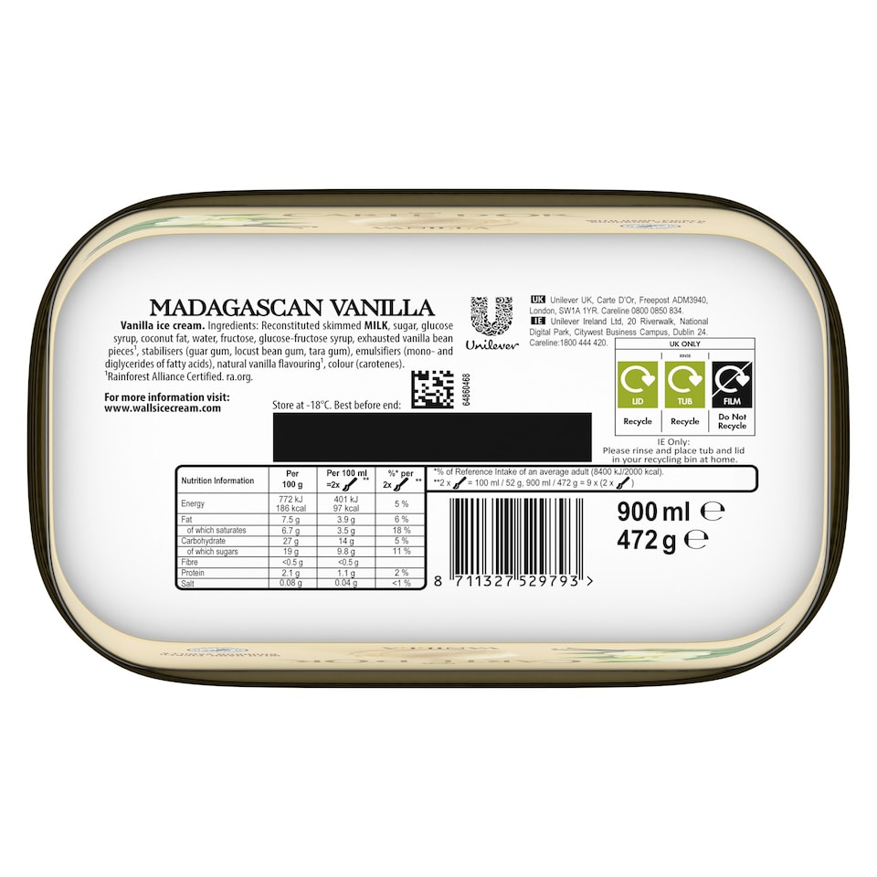 image 1 of Carte D'or Madagascan Vanilla Ice Cream Tub 900ml