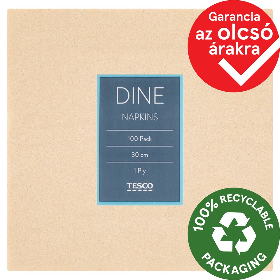 Tesco Dine szalvéta barna 1 rétegű 30 cm x 30 cm 100 db