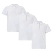 F&F School Girls 3-Pack Pure Cotton Regular Fit Short Sleeved Polo Shirts  in White