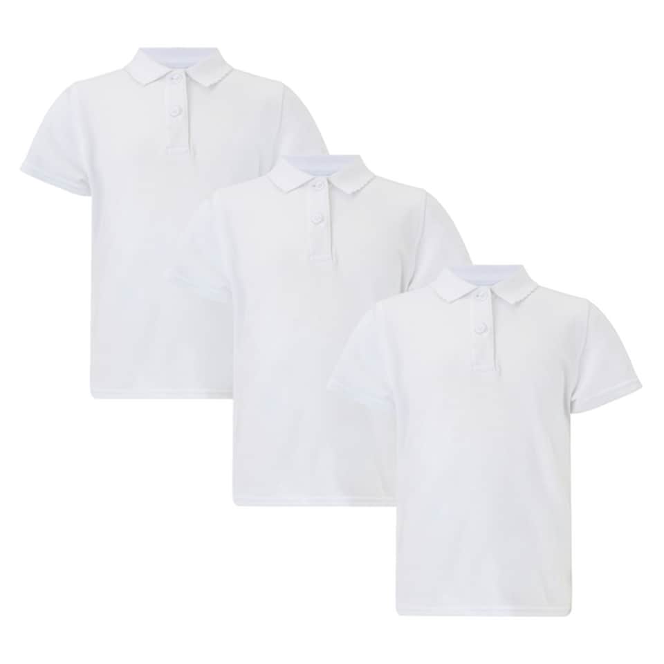 F&F School Girls 3-Pack Pure Cotton Regular Fit Short Sleeved Polo Shirts in White