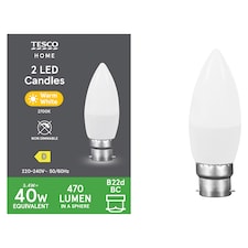 Tesco LED Candle 40W BC Warm White 2 Pack