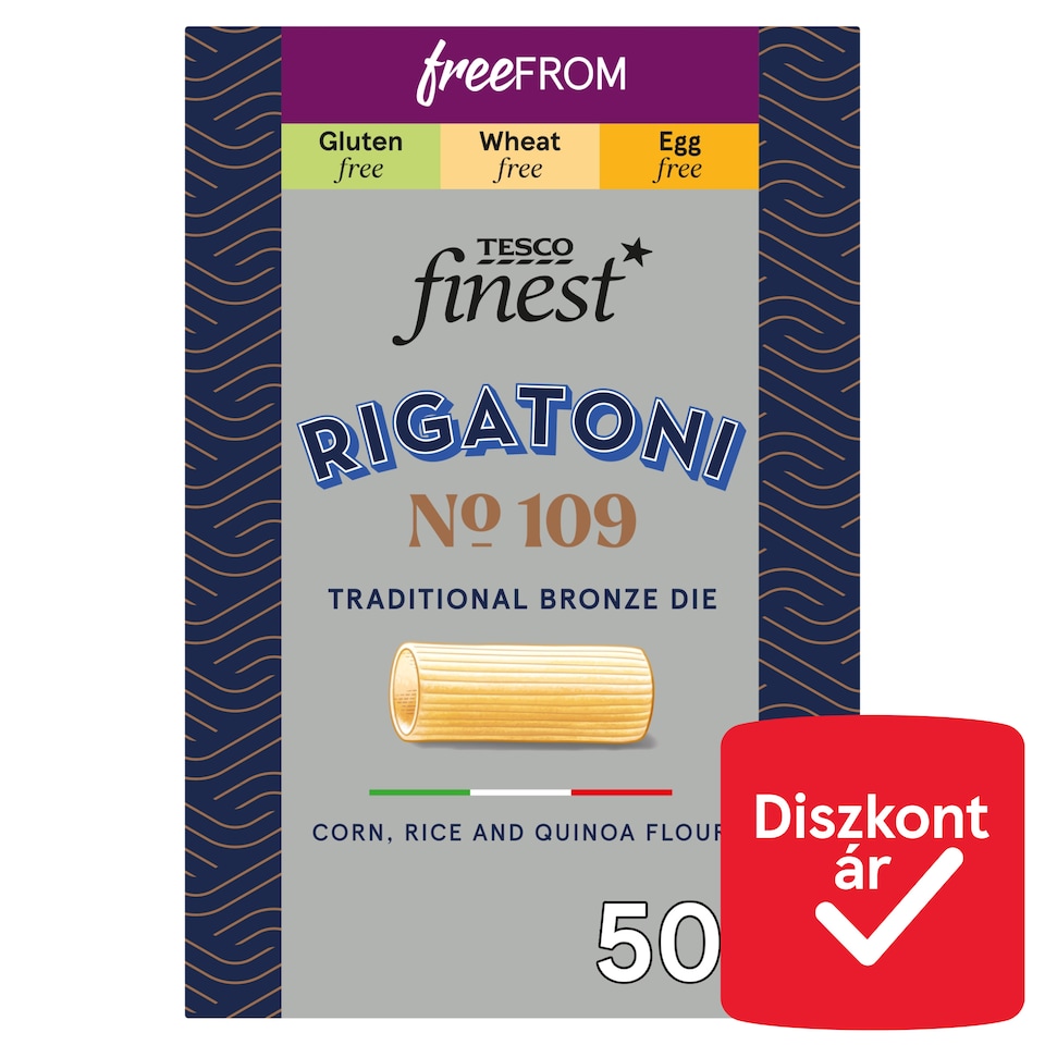 Tesco Finest Free From Rigatoni gluténmentes, tojásmentes száraztészta 500 g