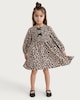 image 1 of F&F Girls Leopard Print Long Sleeved Smocked Dress in Multi