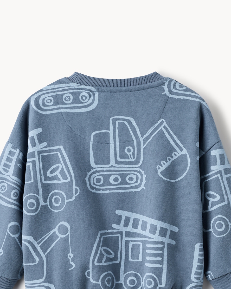 image 1 of F&F Boys Cotton Rich Vehicle Print Sweatshirt in Blue