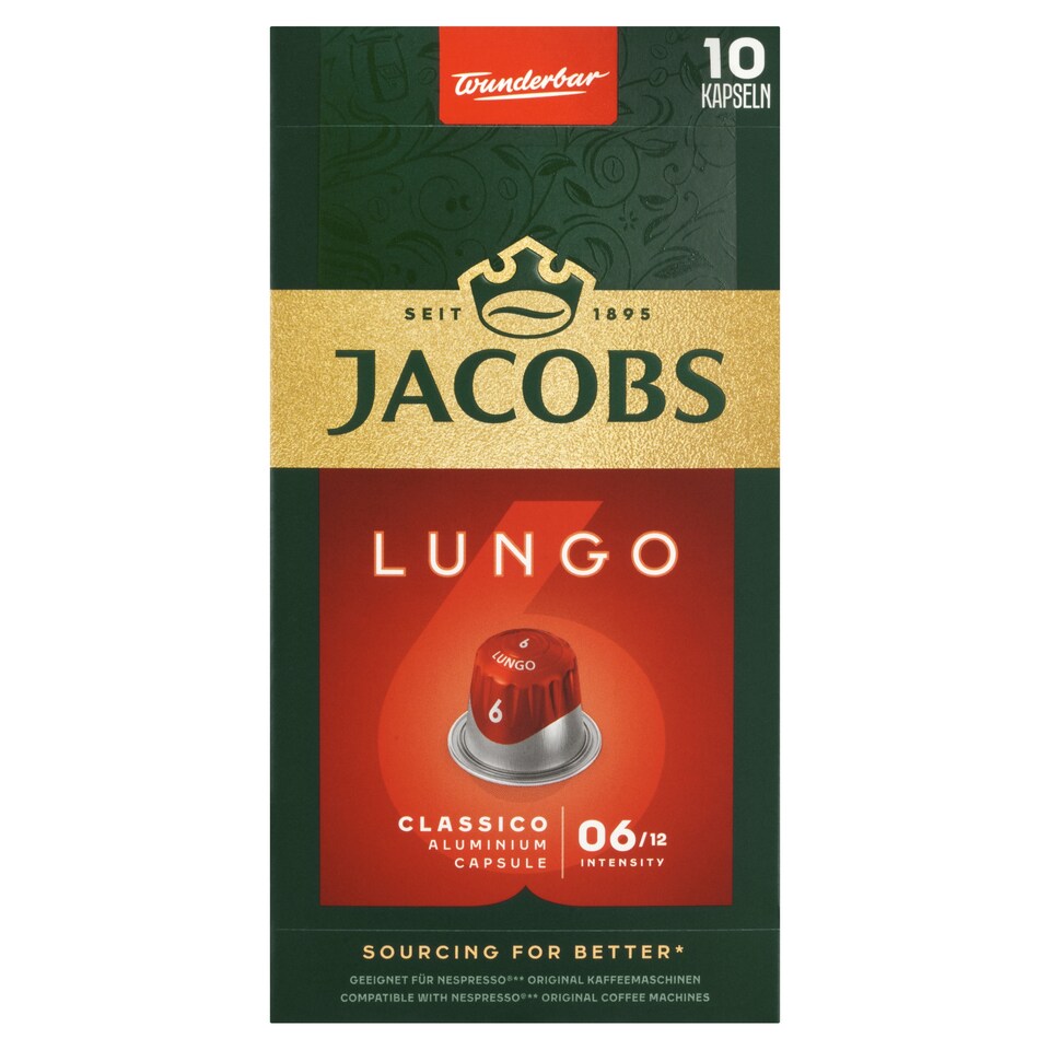 image 1 of Jacobs Lungo Classico Roasted Ground Coffee in Capsules 10 pcs 52 g