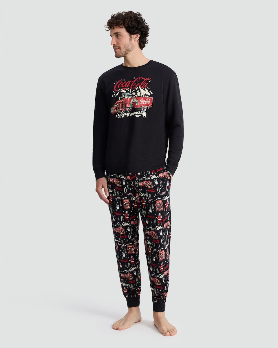 image 1 of Coca-Cola Pure Cotton Christmas Print Pyjamas in Red