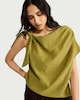 image 3 of F&F Textured Tie Shoulder Blouse in Green