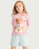 image 2 of F&F Girls Pure Cotton New York Teddy T-Shirt in Multi
