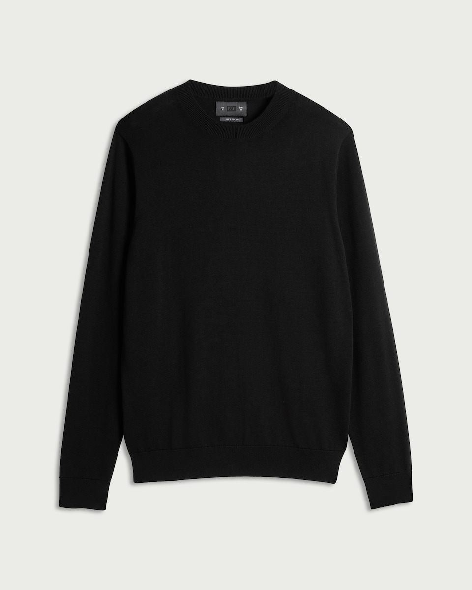 image 1 of F&F Pure Cotton Crew Neck Jumper in Black