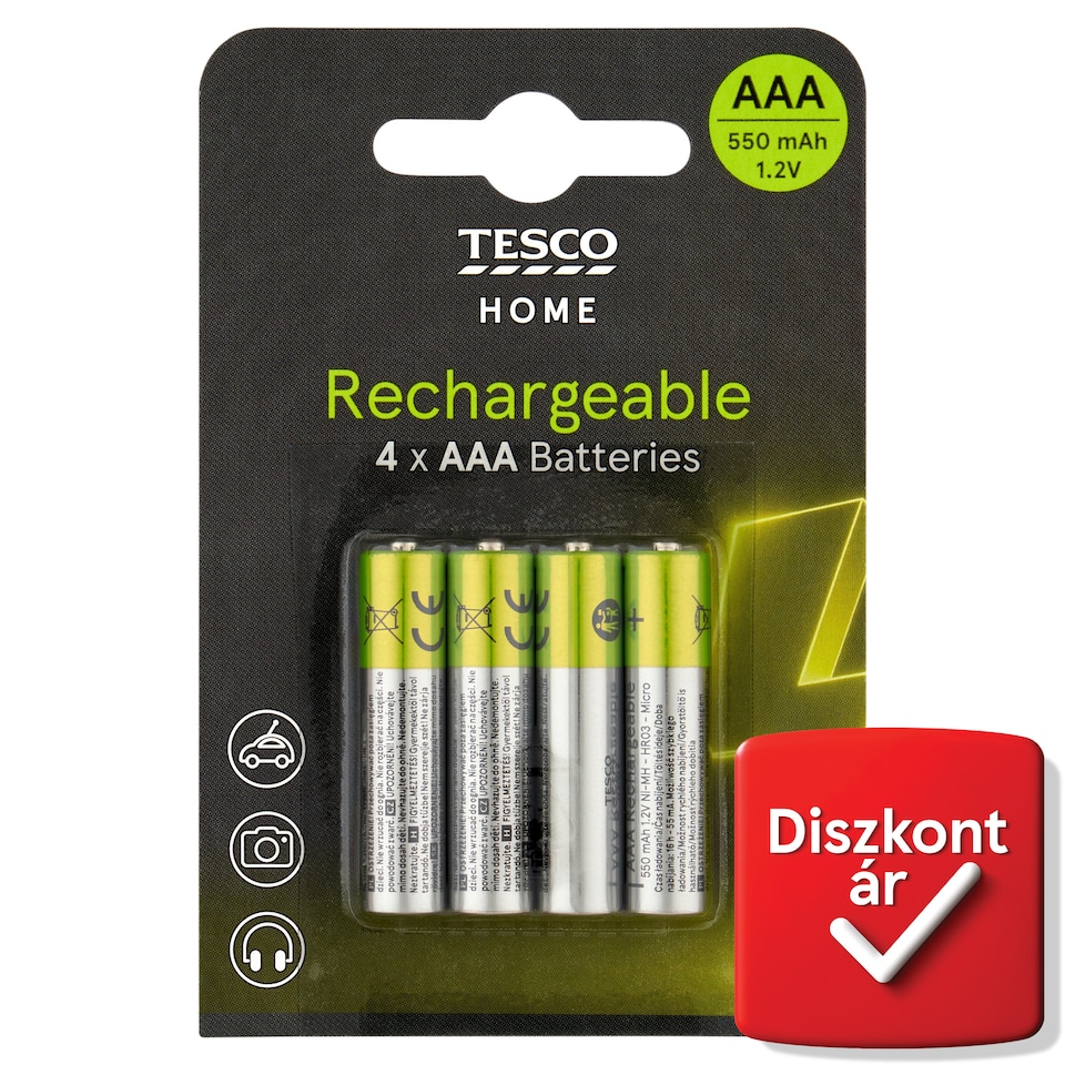 Tesco Home 550 mAh AAA 1,2 V újratölthető elem 4 db
