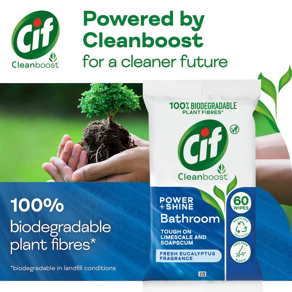 image 1 of Cif Power And Shine Bathroom Eucalyptus Wipes 60'S