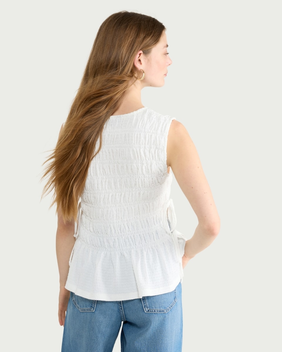 image 1 of F&F Shirred Tie Side Sleeveless Top in White