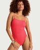 image 1 of F&F Crinkle Textured Thin Strap Swimsuit in Pink