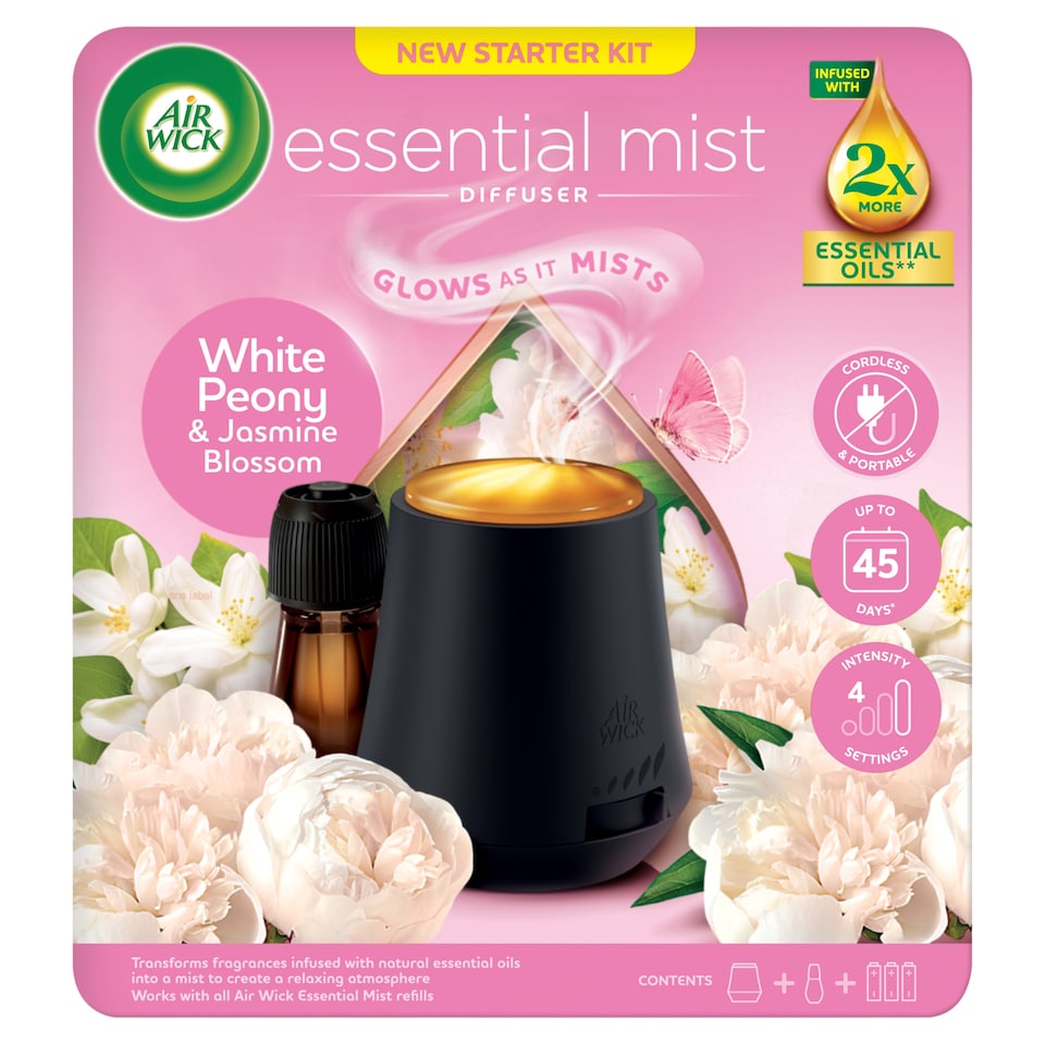 Air Wick Aroma difuzér a náplň pre aroma difuzér pivónia a jazmínový kvet 20 ml