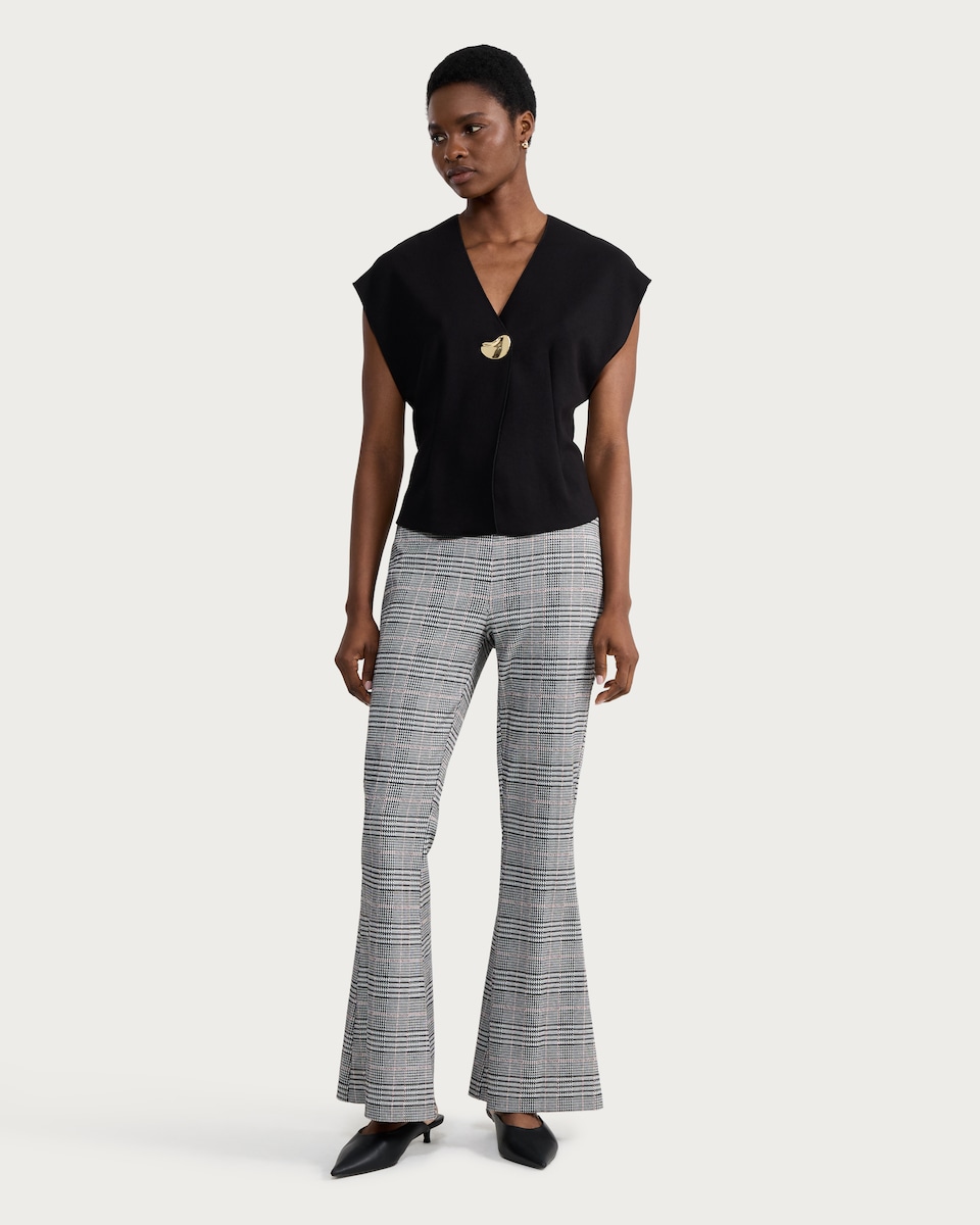 image 1 of F&F Ponte Check Flared Trousers in Grey